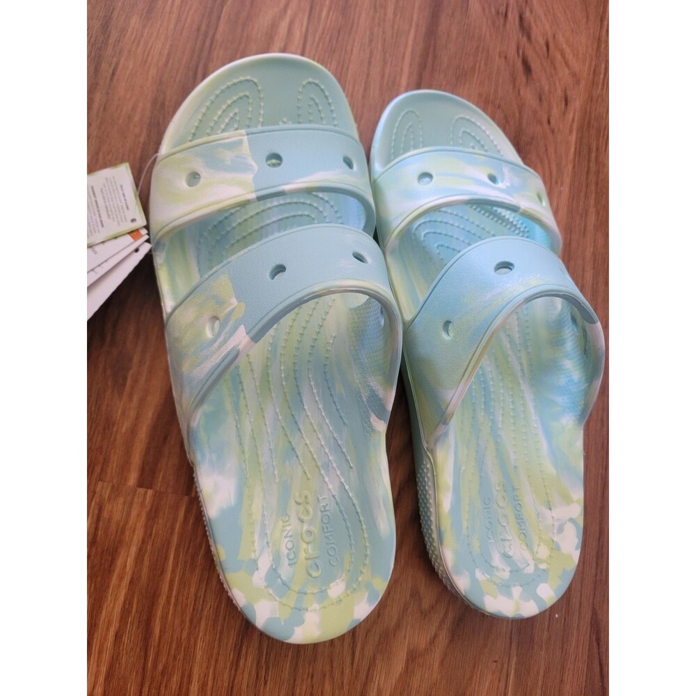 CROCS Men's Sz 11 Blue/Green/White Classic Marbled Clog Sandal 207701-4SU NEW